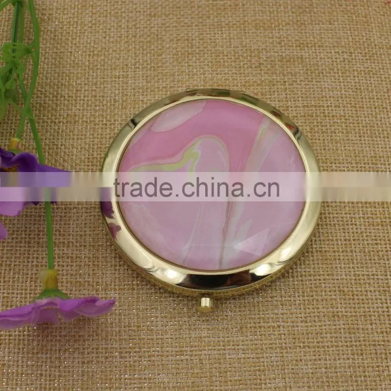 Promotion gold crystal mirror pocket/ beautiful makeup compact mirror custom