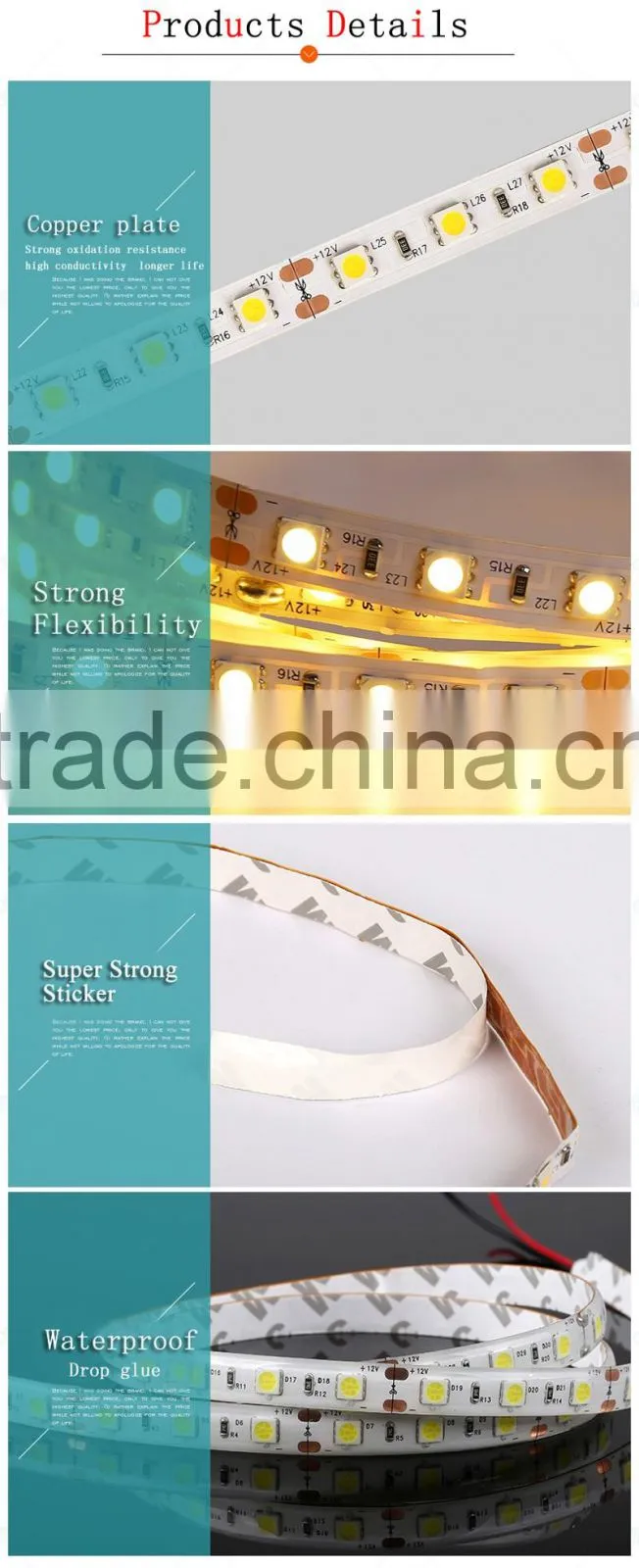 Fast delivery SMD 5050 outdoor led strip bar IP65 Waterproof 60Led/m DC 12V Made in China