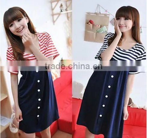 D70946H 2015 Pregnant women dress fashion Korean striped cotton short sleeved dress for pregnant women
