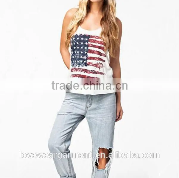 New Fashion custom pattern US flag womens tank top wholesale