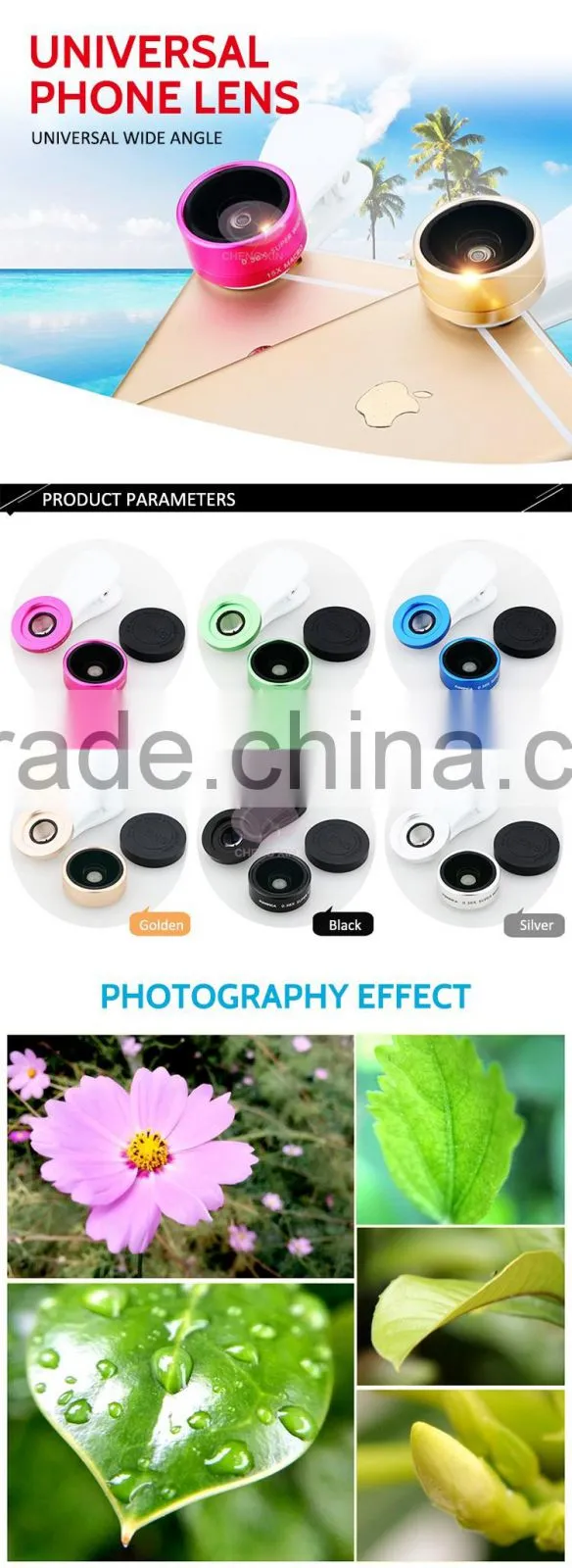 2016 China manufacturer 3 in 1 phone lens set 0.36x super wide-angle selfie cam lens