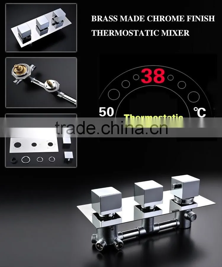 chrome finish led shower faucet embed ceiling square shower set stainless steel shower head with led hydro power lights