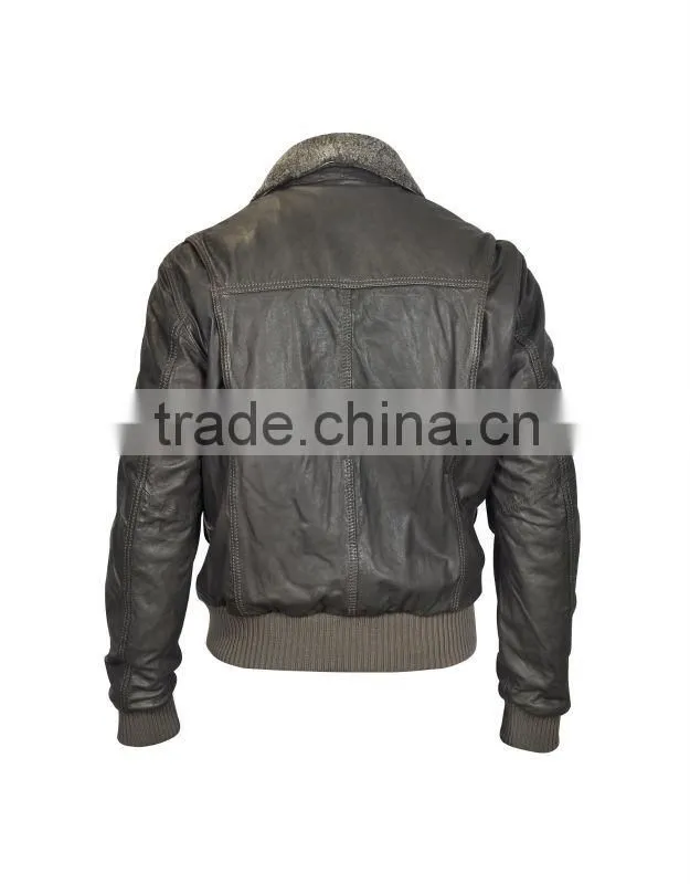 New!Dark Brown,Leather Bomber Jacket,Removable Sheepskin Collar!