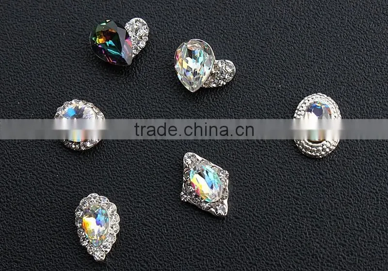 super shining big oval drop boat shape strass stone rainbow fire color nail accessory
