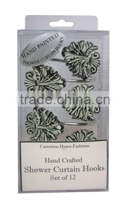 shell style polyester shower curtain with resin hooks