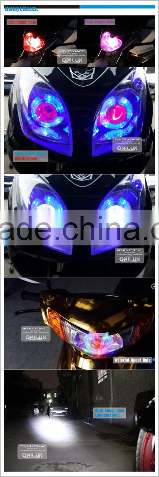 U10 12-80V 10W 1500lm LED Motor Van Driving Headlight lamp with Red Devil Eye