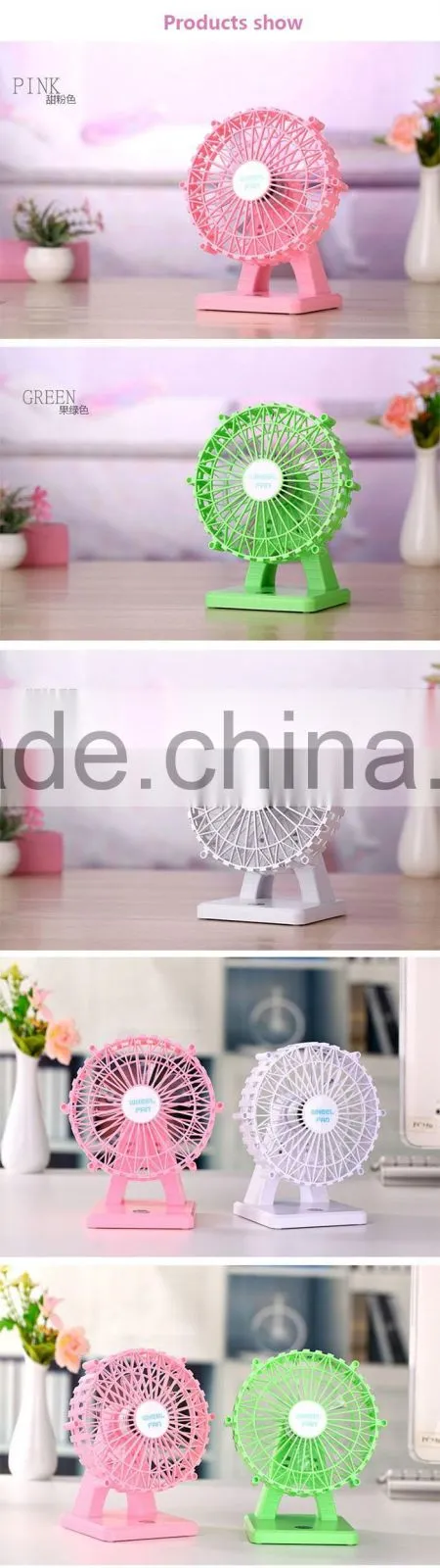Ferris wheel style rechargeable standing fan winding data