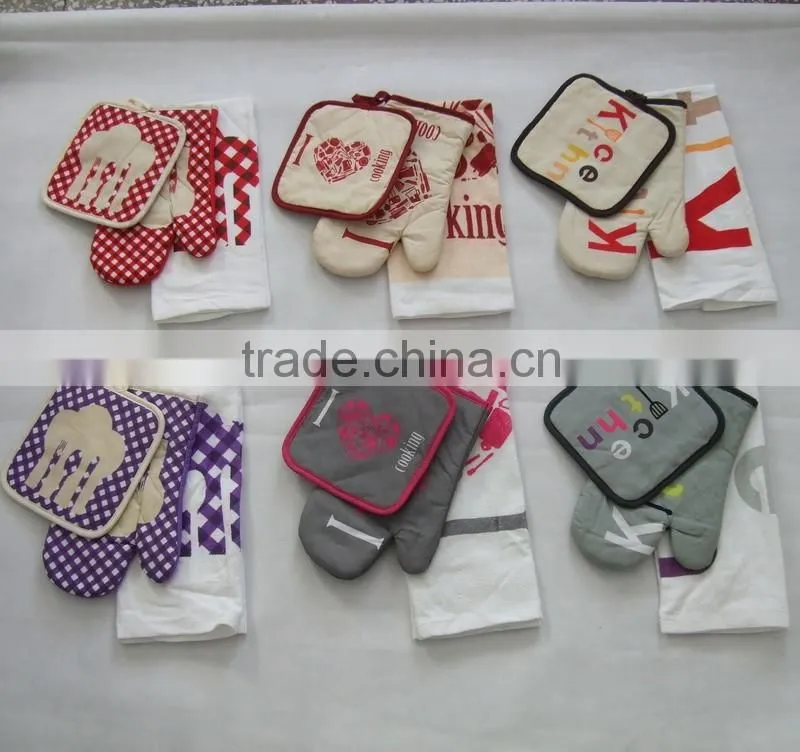 cotton printing glove and pot holder set