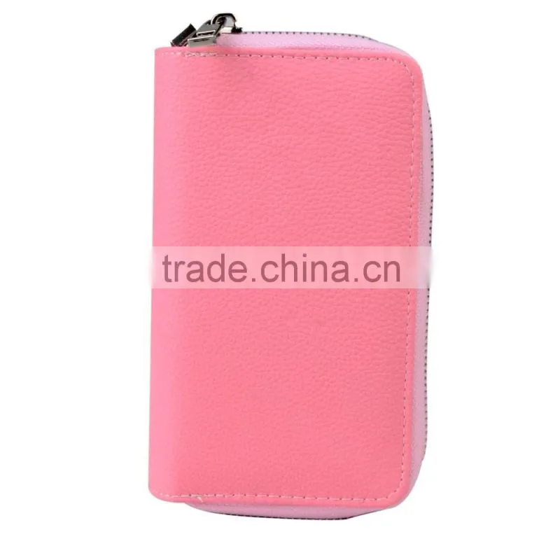 mobile phone leather wallet with two metal zipper