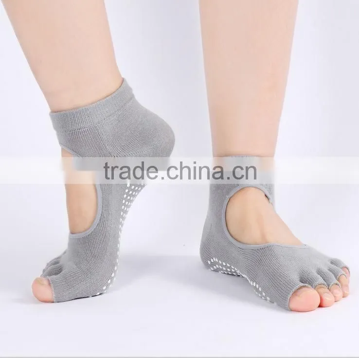 Yoga Pilates Breathable Grip Cotton Non Slip Skid Toeless Half Toe Socks