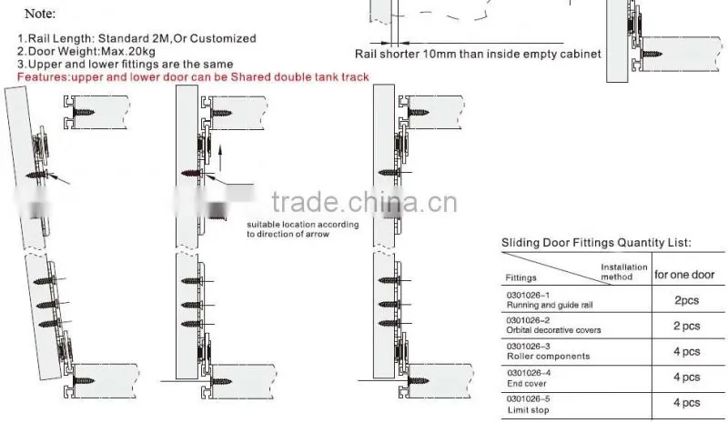 sliding door fittings for wardrobe sliding door