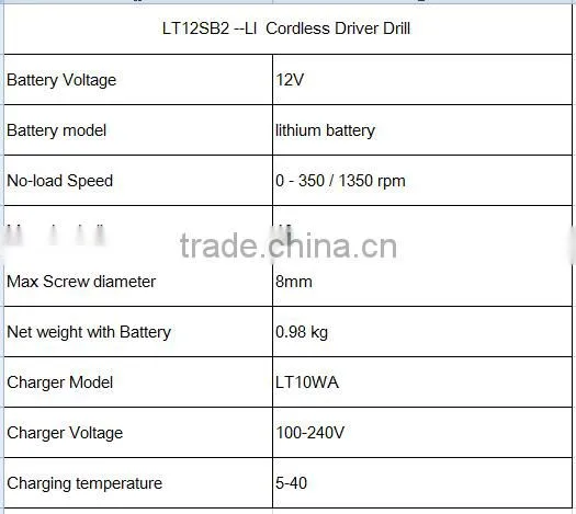 Factory direct cordless 12v driver drill