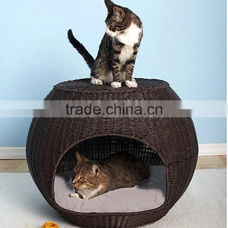 High quality dark brown PE wicker woven large dog house for sale