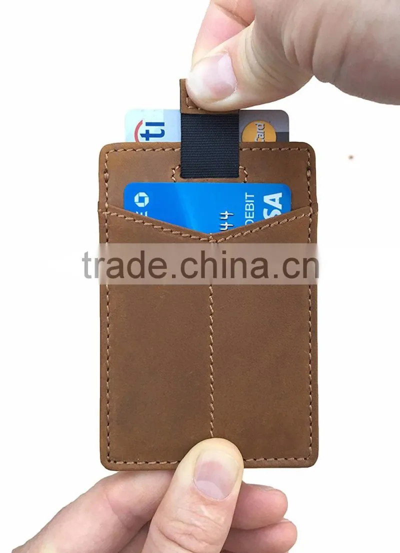 Card Sleeve Slim Wallet full grain leather Front Pocket RFID Blocking Minimalist Card Holder