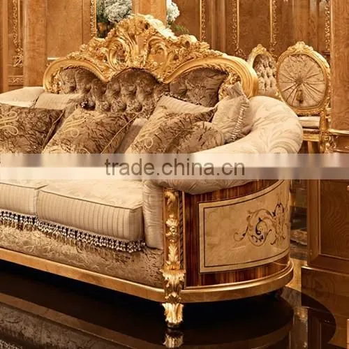 royal gold Louis XVI baroque antique carved luxury classic living room sofa set villa hotel lobby sofa furniture