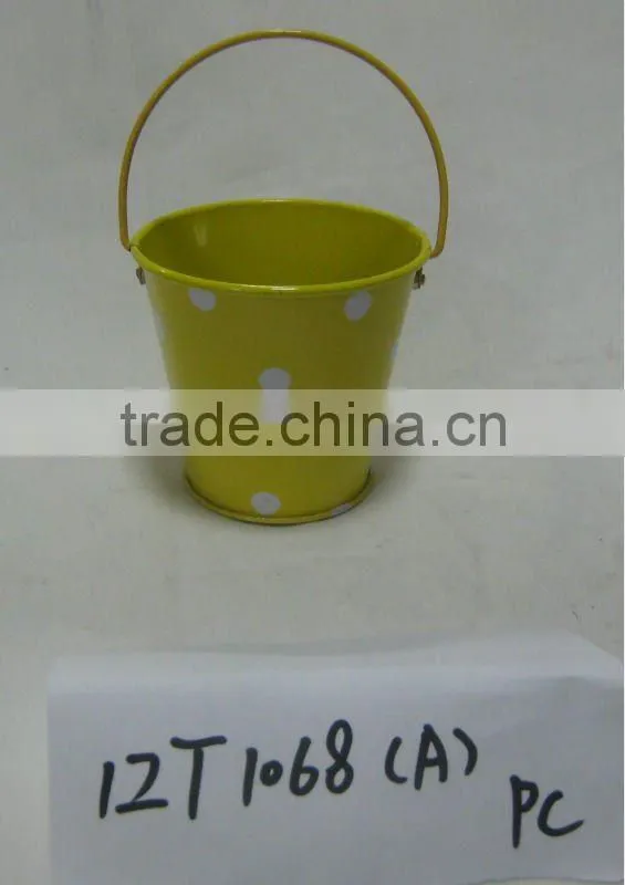 Tin Flower pot with handle printing finished round shape