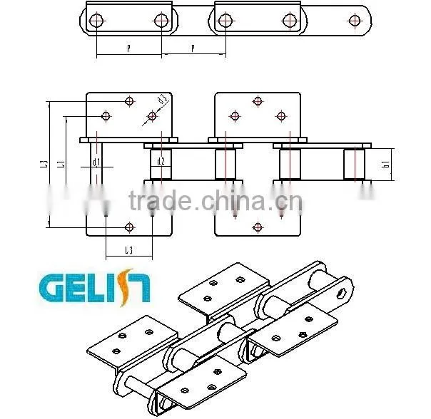 ZYL high tensile steel bucket elevator chain with attachments