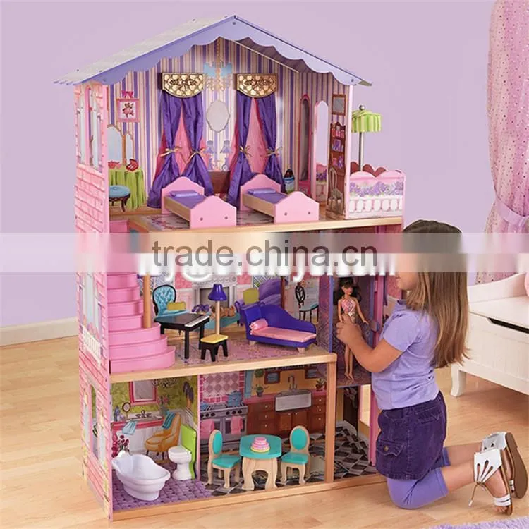 New design children luxurious and attractive toys gifts wooden modern dollhouse W06A223