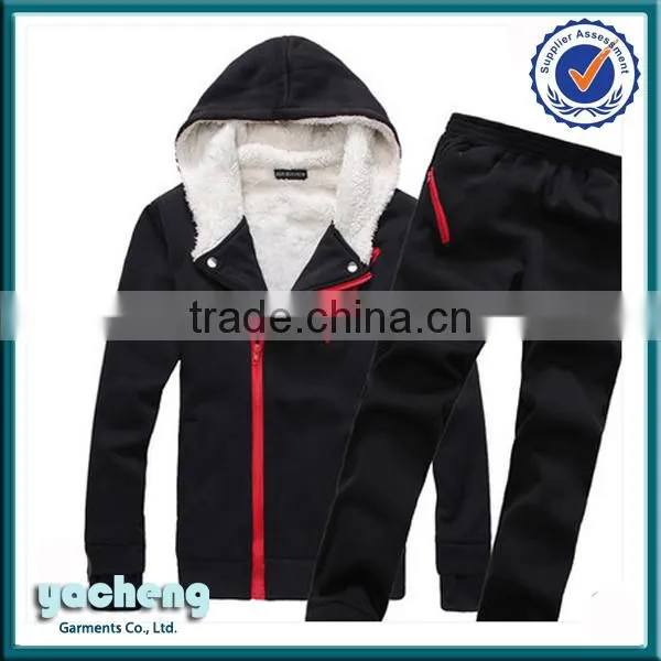 wholesale mens sport suits fleece plain suits with pants custom slim fit sport wears outside