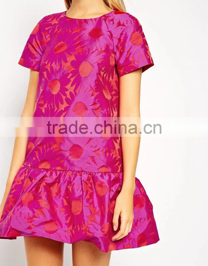 hift Dress in Floral Jacquard with Peplum