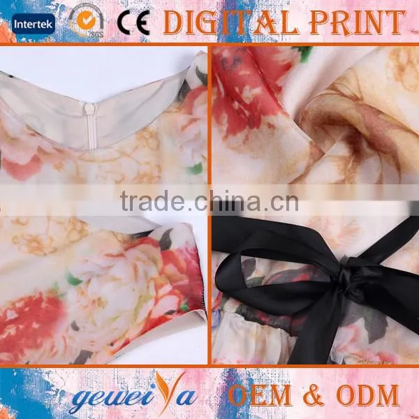 Custom Digital Flower Printed Silk Sexy Dress