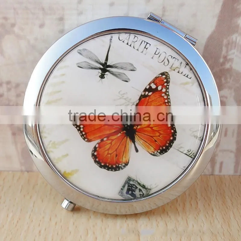 Butterfly Compact Cosmetic Makeup Round Handbag Purse Pocket Mirror