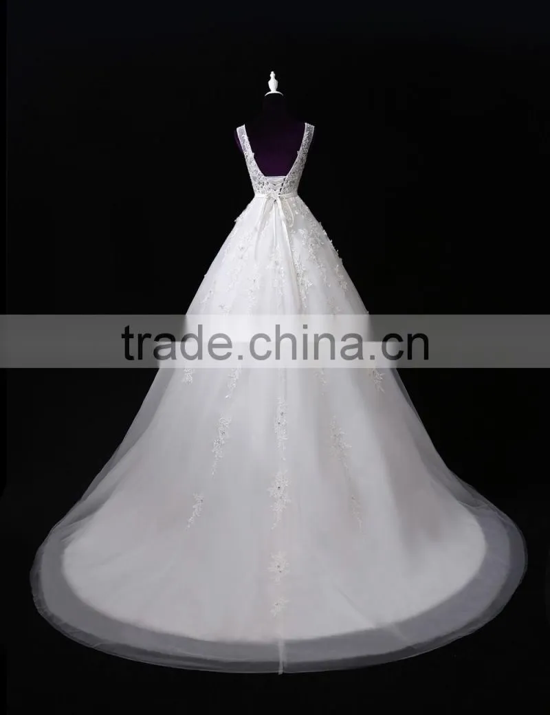 2017 Wholesale Sweetheart Sleeveless Lace Wedding Dresses Beaded V-neck Nackline Mermaid Lace wedding dress F13001