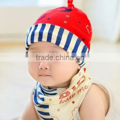 spring new style 2pcs/lot 100% cotton stripes newborn bonnet with bibs