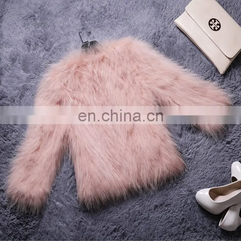 Solid color winter fashion hand made fur overcoat raccoon fur outer wear