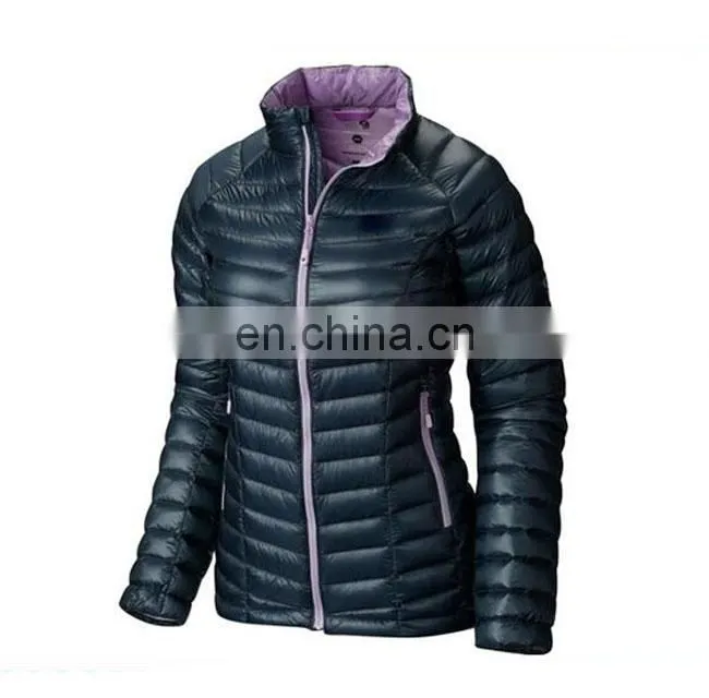 navy blue waterproof shell down jacket for woman cold weather