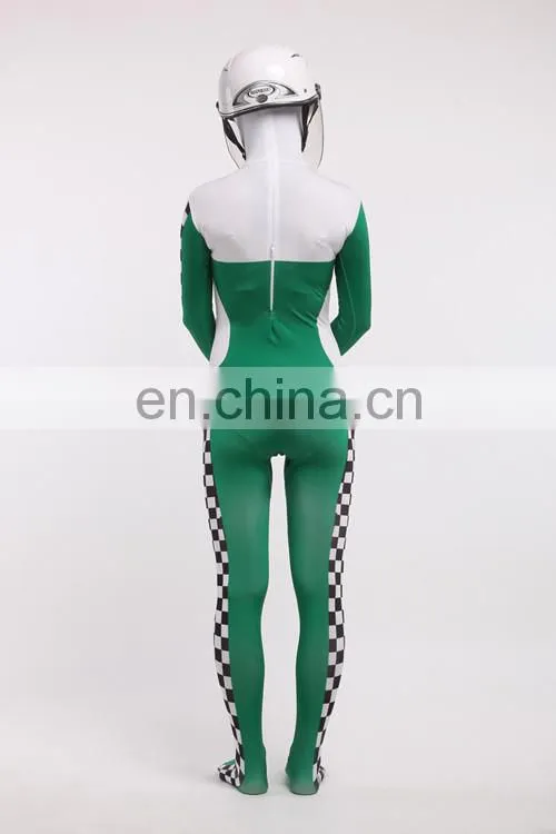 Green & White Racing Car Driver Full Body Spandex Cosplay Costume Zentai Suit