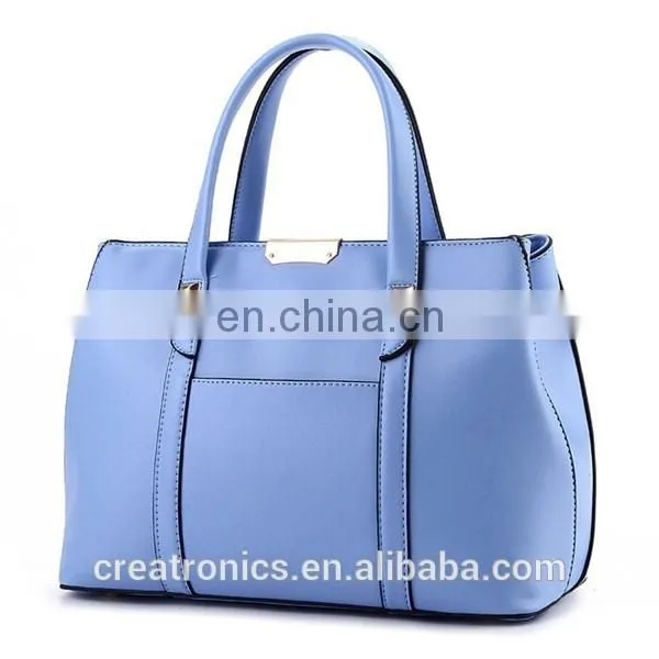 CR Sample available fashion pu leather material large-capacity portable long handle zipper blue colors high quality shoulder bag