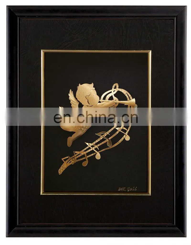 Fineness Angel Cherub Framed Picture of Painting in gold leaf plated nice home decoration