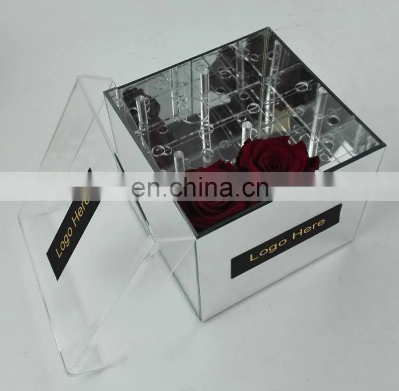 decorative mirror Acrylic flower box ,waterproof luxury silk flower box