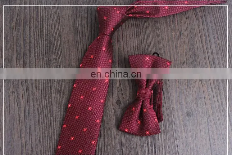 polyester woven embrodered tie with bowtie set