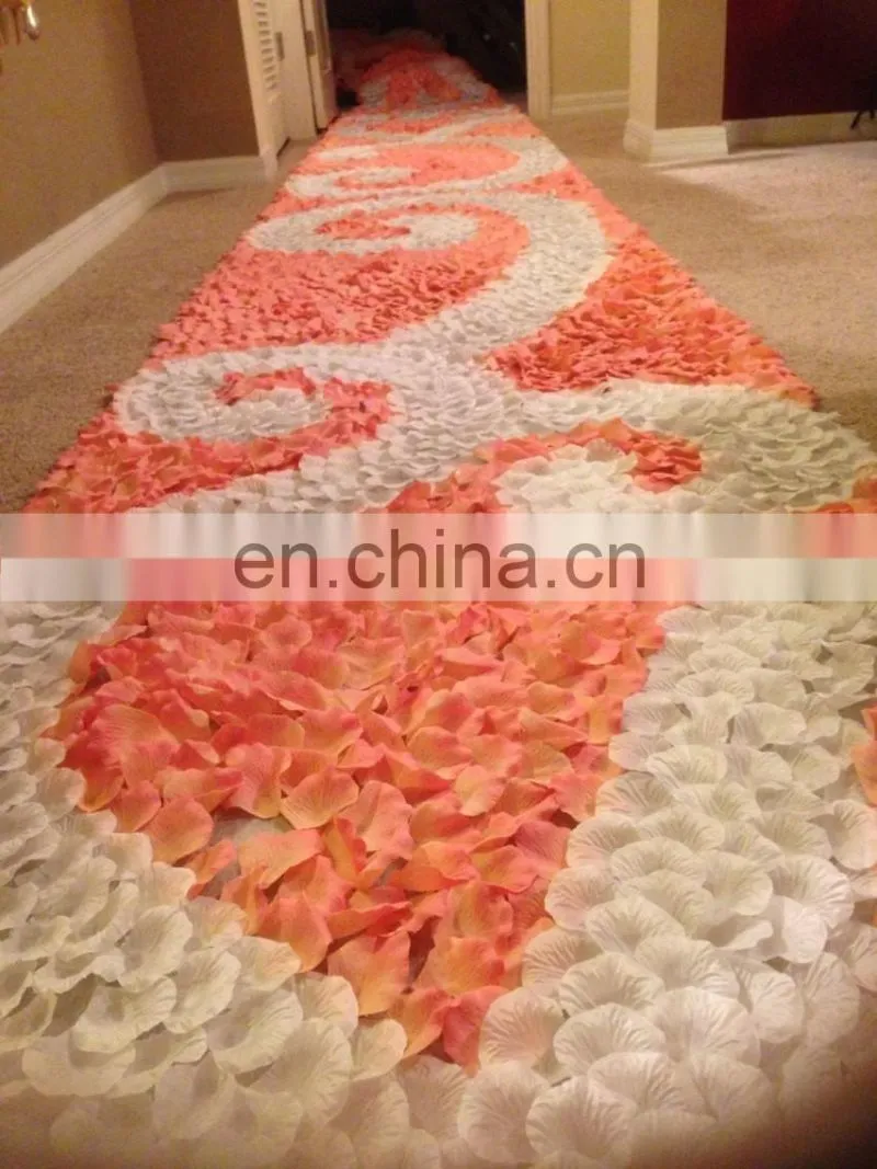 Coral & White Silk Rose Petal Swirl Aisle Runner