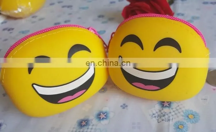 Custom Kawaii Emoji Cartoon Design Coin Wallet Pouch Promotion Women Clutch Round Zipper Silicone Purse