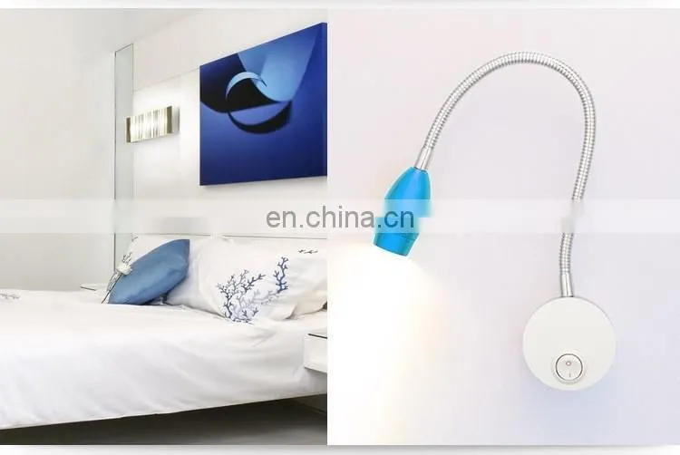 Colourful light head 1w 110v 220v swing arm desk lamp hot sell flexible hose bed lamp decorative led reading lamp