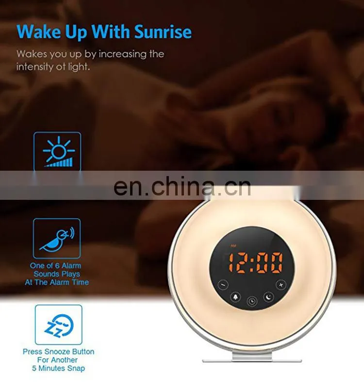 Wake Up Light, 6 Nature Sounds, 7 Colors FM Radio Sunrise Sunset Simulation Alarm Clock Night Light with Smart Snooze Function