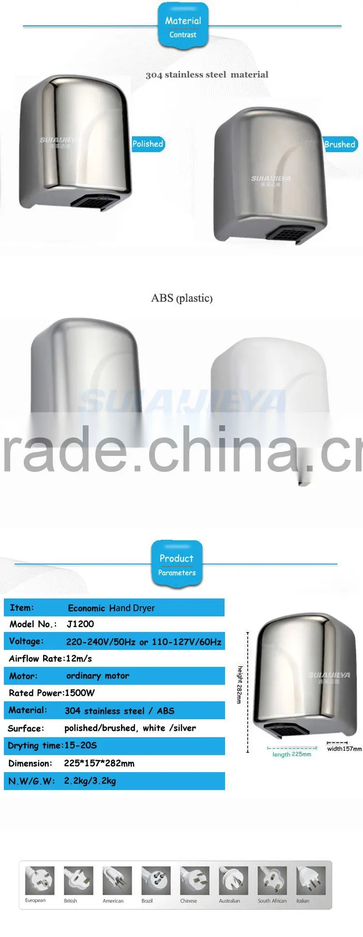 new design wall mounted new automatic plastic electrical hand dryer for washroom