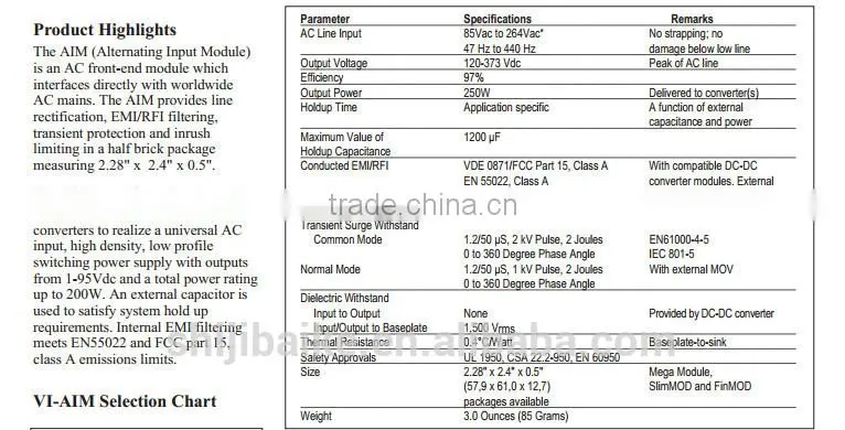 Vi-AIM-I1 Vi-AIM-I1/F2 Universal AC Input Front End Module