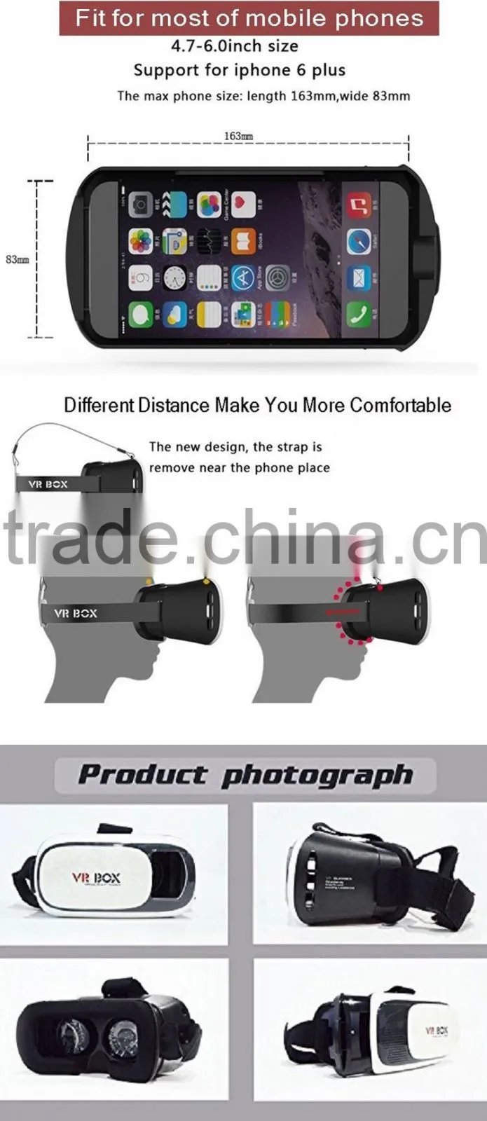 New Technology VR Box 2.0 Generation Distance HD Optical Resin Lens VR Box 3D Glasses for Smart Mobile Phone