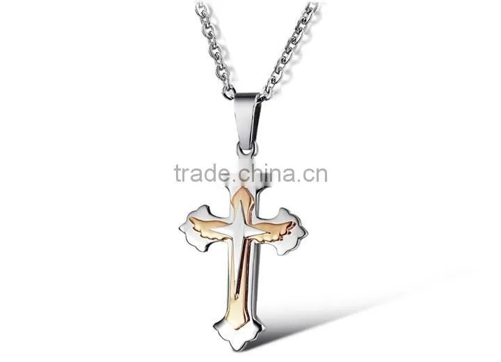 Factory direct selling titanium steel rose gold plated multilayer cross chain necklaces