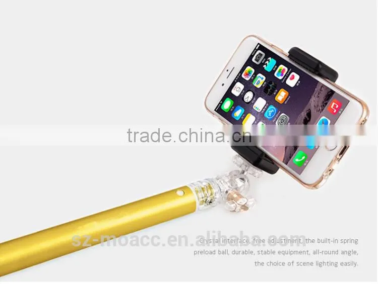 Crystal interface aluminum selfie stick with bluetooth shutter button