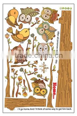 ALFOREVER brown color owl tree sticker,owl tree decals for kids