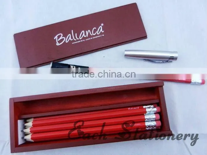 7"HB 8 pcs red wooden high-grade pencil case with compartments
