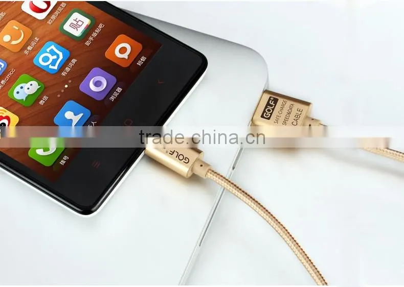 Original GOLF 1.5M Metal nylon weave Micro USB 2.1A Fast Sync And Charge cable for Android Mobile Phone