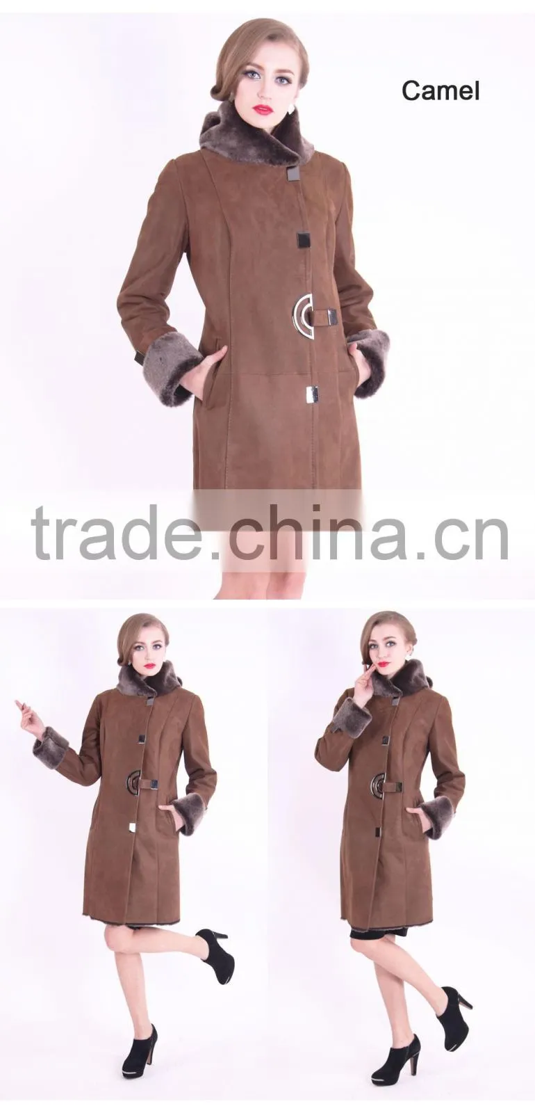 2015 Winter Medium Length Women Slim Fit Woolen Fur Coat