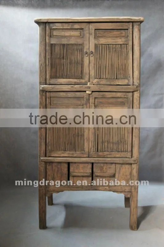 Chinese antique furniture pine wood natural wood color four door cupboard