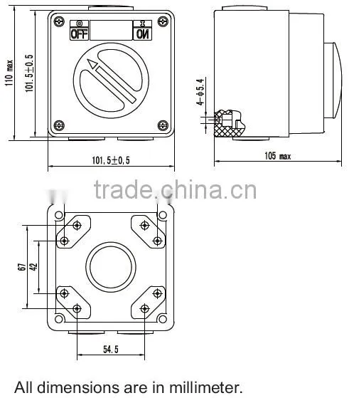 Two Phaser Square Switch 10A (Resistive Orange)